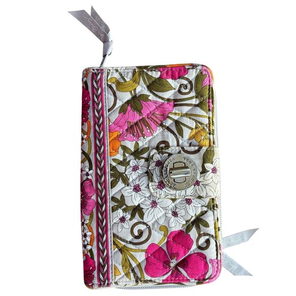 Vera Bradley quilted cotton zip around wallet pink white gray green turn lock - Picture 10 of 10